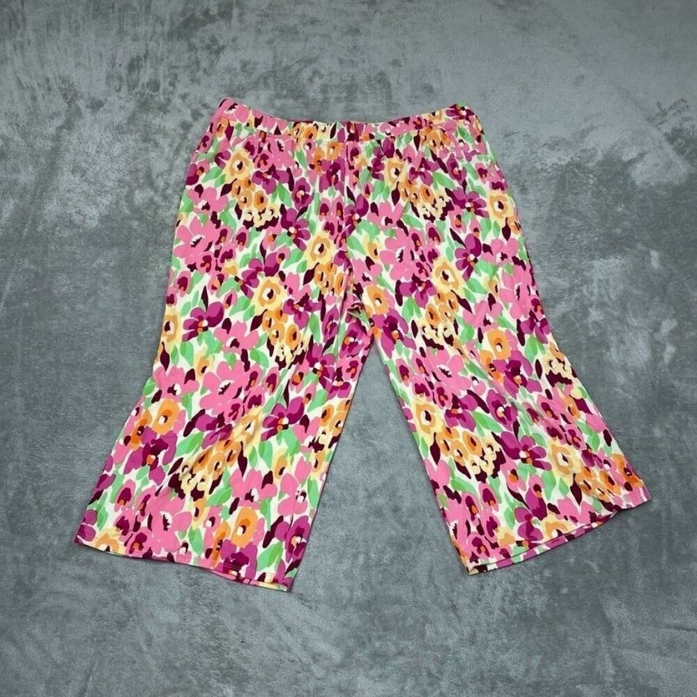 Quacker Factory Womens Floral Capri Pants Size 1X Multicolor a0548